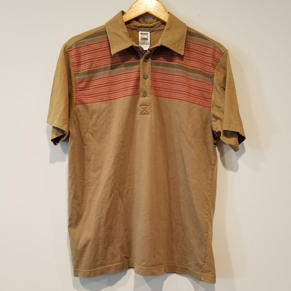 North Face brown polo with red stripes